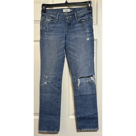 Abercrombie & Fitch Jeans Womens 0S‎ Blue Erin Distressed Ripped Slim Fit Denim - Picture 1 of 11